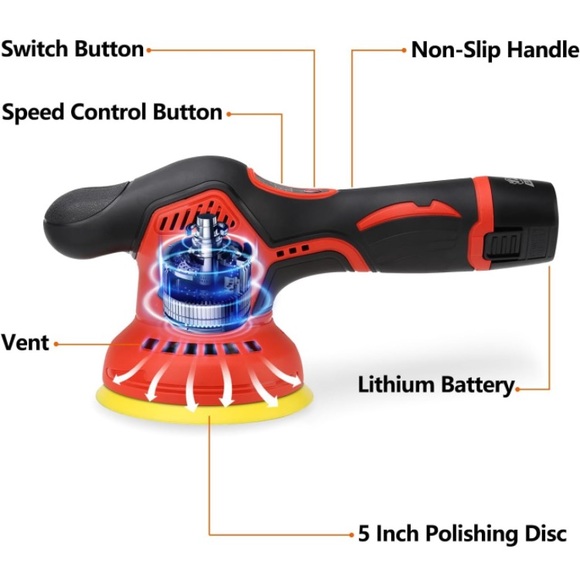 🆕 Cordless Sander Polisher color Red and Black - Picture 7 of 9